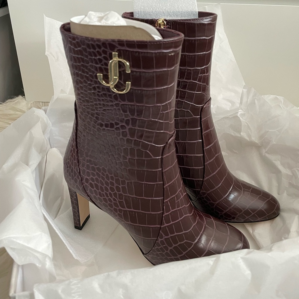 Jimmy Choo Croc Embossed Leather Ankle Boot